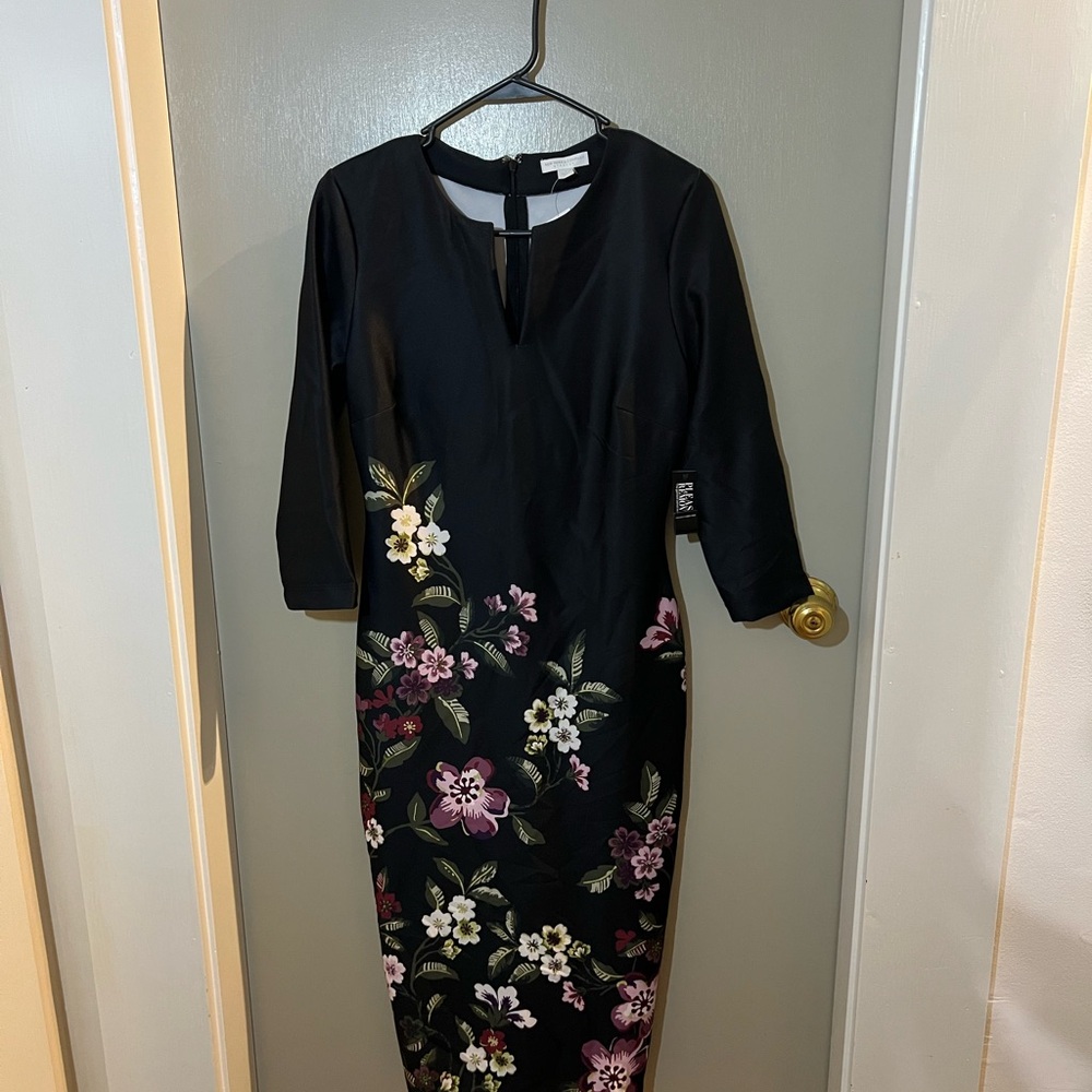 New York & Company Black Sheath Dress with Cuffed 3/4 Sleeves